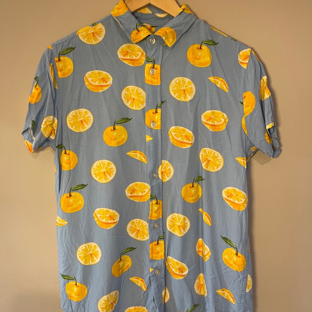 Blue and Orange Fruit Print Boy’s Shirt